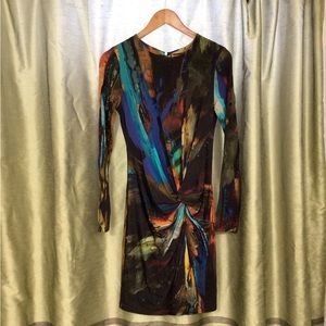Ted Baker Draped Knotted Dress Expressionist Brushstrokes